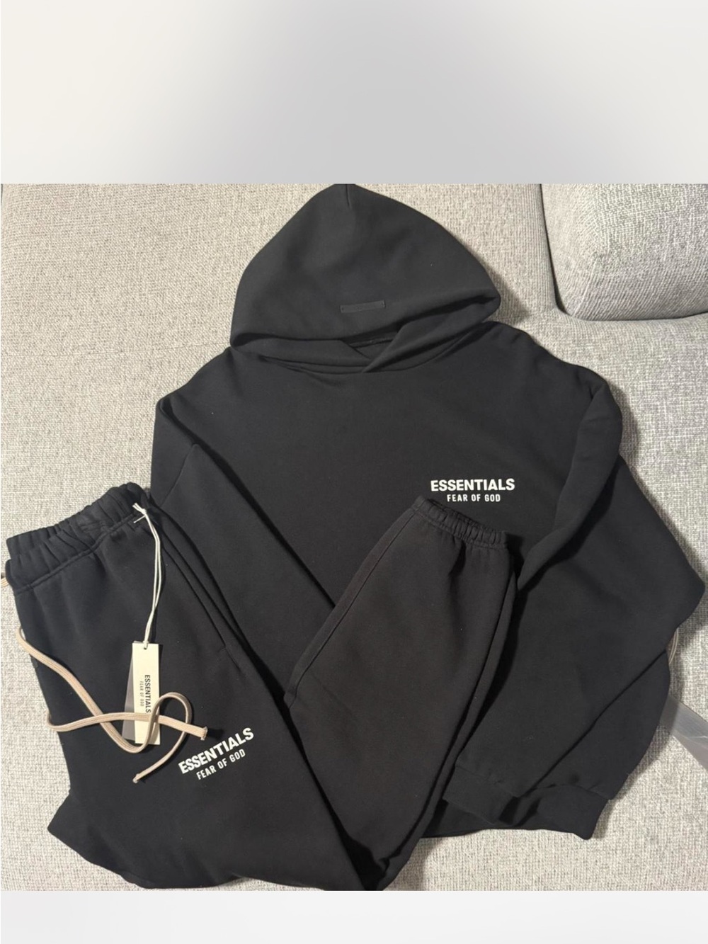 Fear of God Essentials Black Crewneck Hoodie & Joggers Set